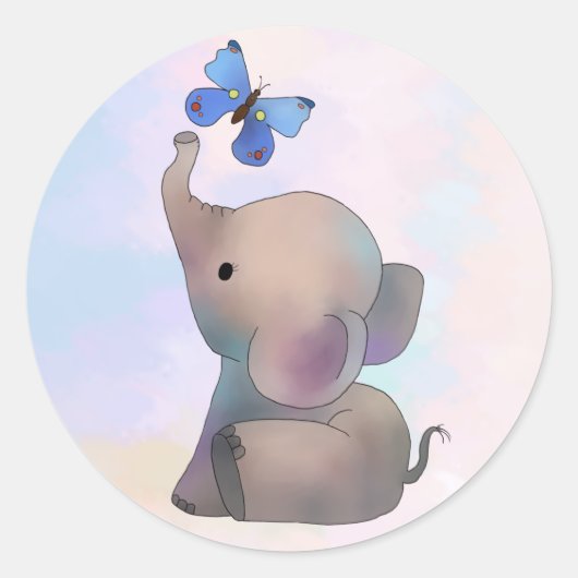 Elefant mit Schmetterling Runder Aufkleber Ronde Sticker (Voorkant)
