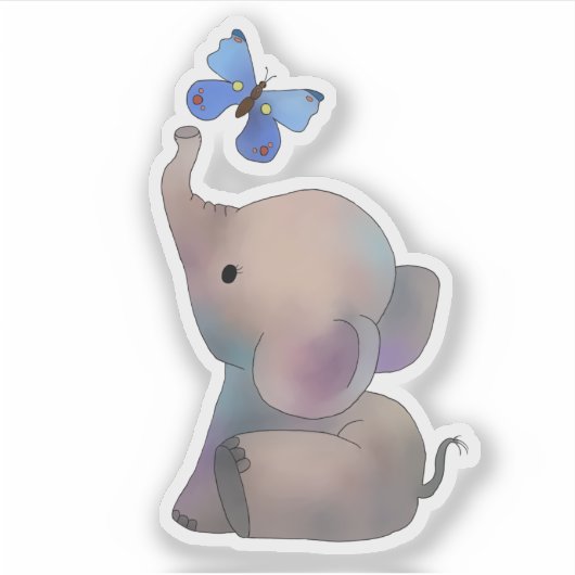 Elefant mit Schmetterling Sticker (Voorkant)