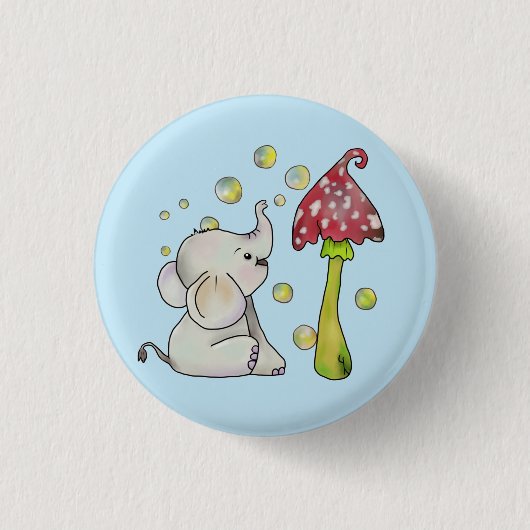 Elefant und Pilz Ronde Button 3,2 Cm (Voorkant)