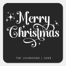 Elegan Black Merry Christmas Retro Script Aangepas