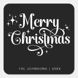 Elegan Black Merry Christmas Retro Script Aangepas Vierkante Sticker
