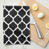Elegan Black White Moroccan Quatrefoil Pattern Bat Theedoek (Quarter Fold)
