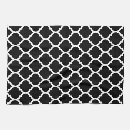 Elegan Black White Moroccan Quatrefoil Pattern Bat Theedoek (Horizontaal)