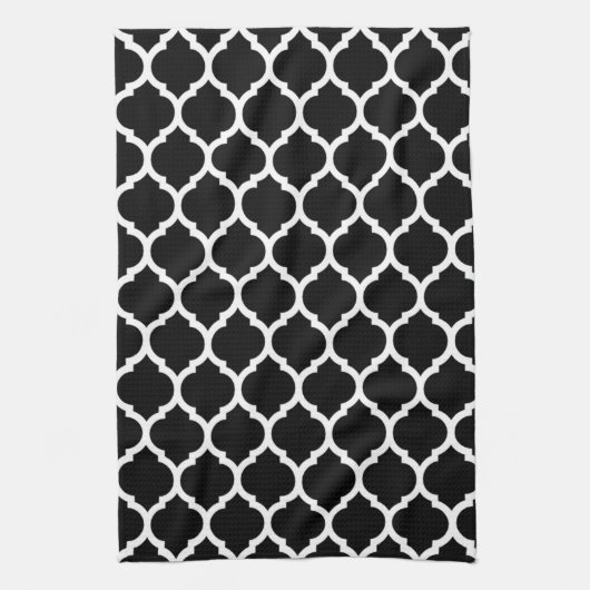 Elegan Black White Moroccan Quatrefoil Pattern Bat Theedoek (Verticaal)
