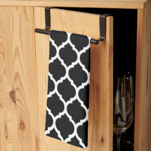 Elegan Black White Moroccan Quatrefoil Pattern Bat Theedoek