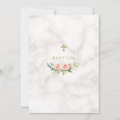 Elegan Blush Pink Floral Marble Gold Cross Baptism Kaart (Achterkant)