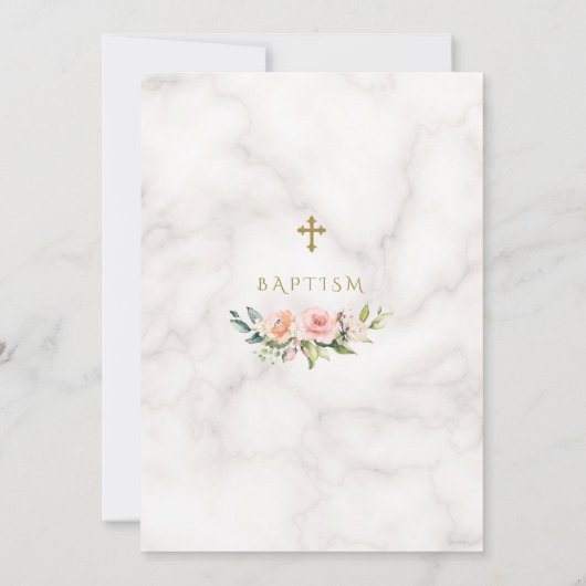 Elegan Blush Pink Floral Marble Gold Cross Baptism Kaart (Achterkant)