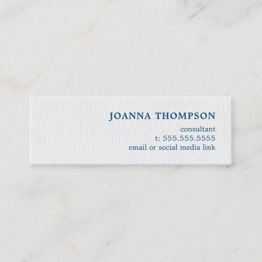 Elegan Eenvoudige Textuur Wit Blauw Consultant Mini Visitekaartje (Voorkant)