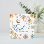 Elegan Eid Mubarak Maan Sterren Feestdagenkaart (Staand voorkant)