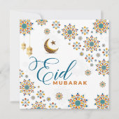 Elegan Eid Mubarak Maan Sterren Feestdagenkaart (Voorkant)