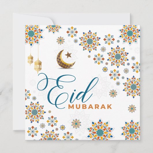 Elegan Eid Mubarak Maan Sterren Feestdagenkaart (Voorkant)