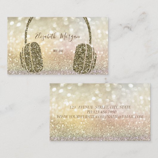 Elegan Glitter Headphone DJ Bokeh Visitekaartje (Voorkant / Achterkant)