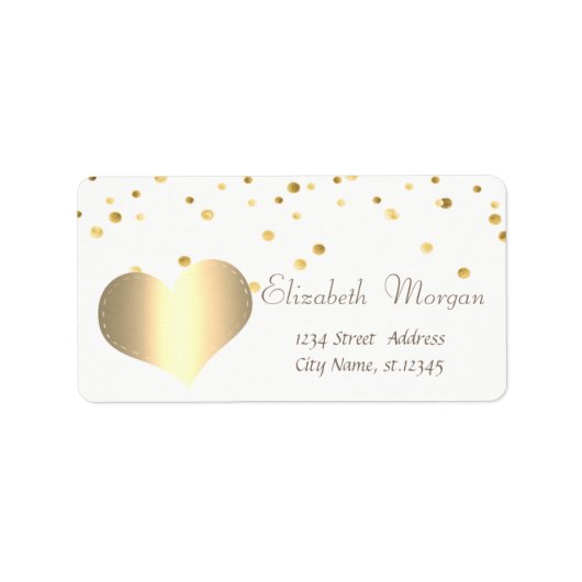 Elegan Gold Heart, Faux Gold Foil Confetti Etiket (Voorkant)