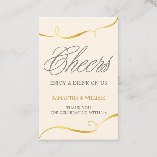 Elegan Gold Wedding Drink Ticket | Aangepaste kleu (Voorkant)