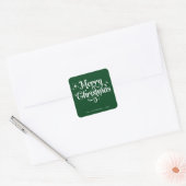 Elegan Green Merry Christmas Retro Script Aangepas Vierkante Sticker (Envelop)