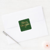 Elegan Groen & Goud Vrolijk Kerstscript Custom Vierkante Sticker (Envelop)