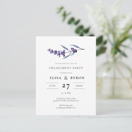 Elegan lavender verlofpartij uitnodiging (Staand voorkant)