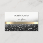 Elegan Modern Black Glittery Bokeh, Gold Stripes Visitekaartje (Voorkant)
