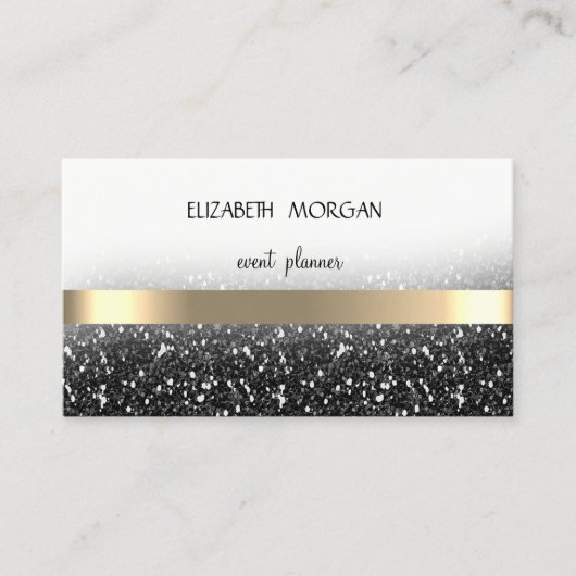 Elegan Modern Black Glittery Bokeh, Gold Stripes Visitekaartje (Voorkant)