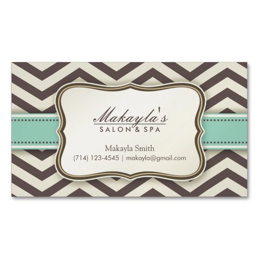 Elegan Modern Brown Chevron Pattern, Green & Beige Visitekaartje Magneet (Voorkant)