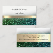 Elegan Modern Green Glittery Bokeh, Gold Stripes Visitekaartje (Voorkant / Achterkant)