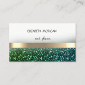 Elegan Modern Green Glittery Bokeh, Gold Stripes Visitekaartje (Voorkant)