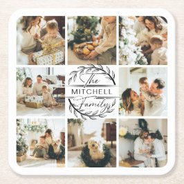 Elegan Modern Monogram Initiaal Familienaam Foto Kartonnen Onderzetters