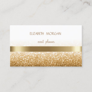 Elegan Modern Simple Glittery Bokeh, Gold Stripes Visitekaartje