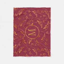 Elegan monogram goudbessen marsala roze patroon fleece deken