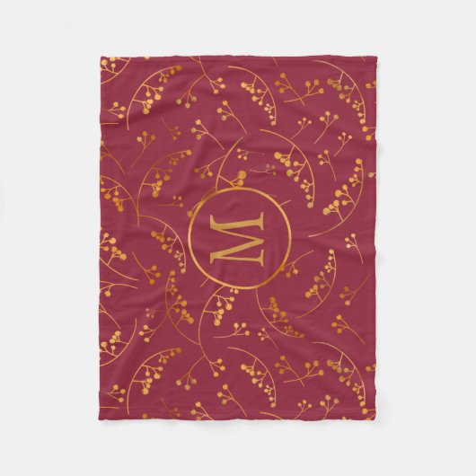 Elegan monogram goudbessen marsala roze patroon fleece deken (Voorkant)