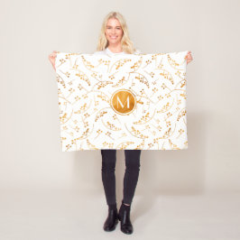Elegan monogram goudbessenpatroon op wit fleece deken