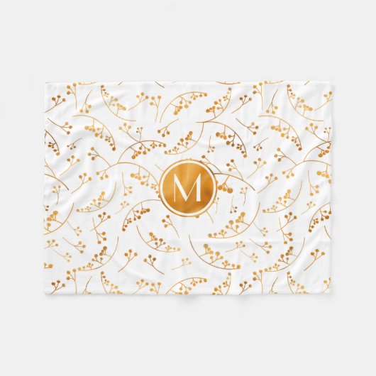 Elegan monogram goudbessenpatroon op wit fleece deken (Voorkant (Horizontaal))