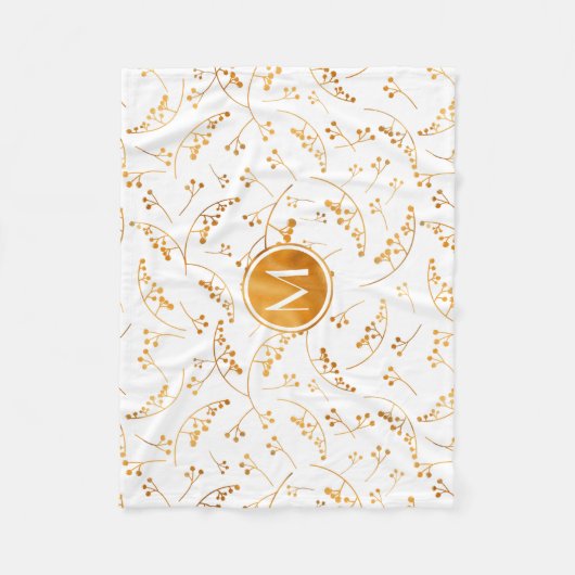 Elegan monogram goudbessenpatroon op wit fleece deken (Voorkant)