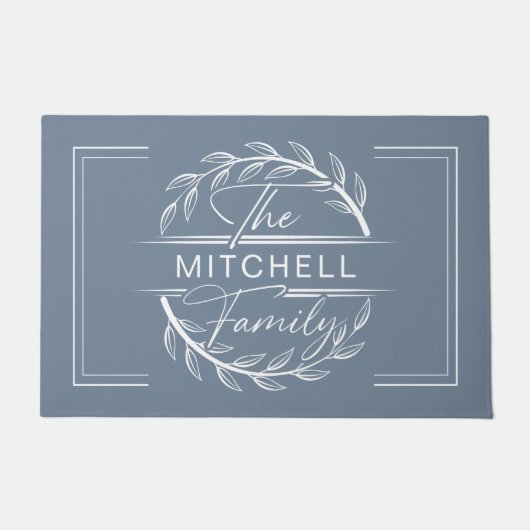 Elegan Monogrammed Dusty Blue Aangepaste Familiena Deurmat (Voorkant)