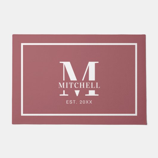 Elegan Monogrammed Dusty Pin Custom Family Name Deurmat (Voorkant)