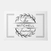 Elegan Monogrammed Zwart Wit Aangepaste Familienaa Deurmat (Voorkant)