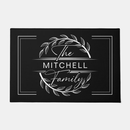 Elegan Monogrammed Zwart Wit Aangepaste Familienaa Deurmat (Voorkant)