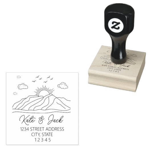 Elegan Mountains Wedding Return Adres Rubberstempel (Gestempeld)