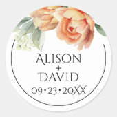 Elegan perzik pioen bloemen bloemenbruiloft ronde sticker (Voorkant)