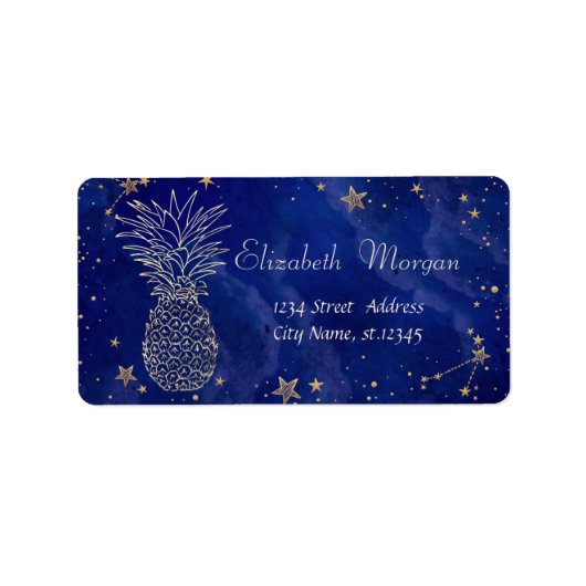 Elegan Pineapple Cool Stars Navy Blue Etiket (Voorkant)