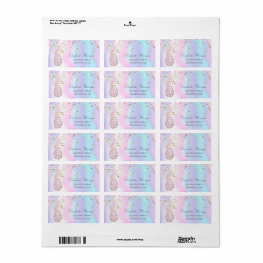 Elegan Pineapple Gold Foil Confetti Holographic Etiket (Full Sheet)