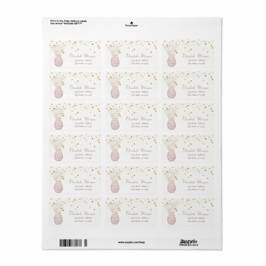 Elegan Pineapple White, Fux Gold Foil Confetti Etiket (Full Sheet)
