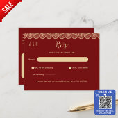 Elegan Rood Goud Kant Bruiloft RSVP Voor Matching  Briefkaart