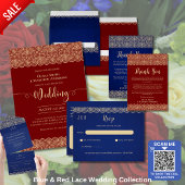 Elegan Rood Goud Kant Bruiloft RSVP Voor Matching  Briefkaart