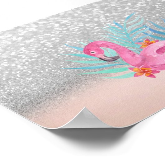 Elegan Trendy Pink Flamingo Silver Glitter Poster (Hoek)