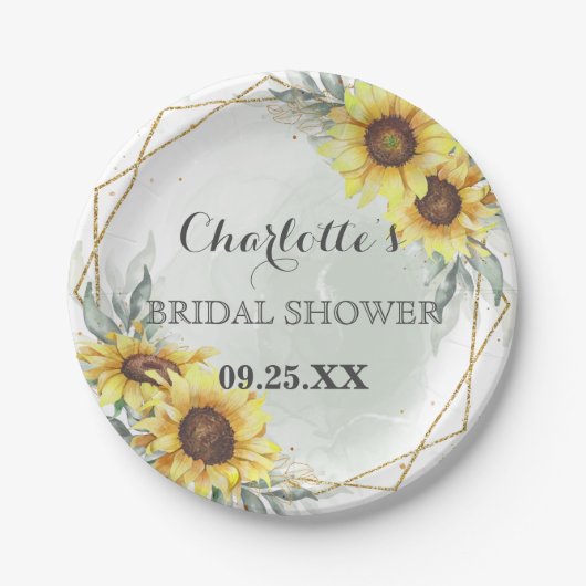 Elegan Waterverf Sunflower Greenery Vrijgezellenfe Papieren Bordje (Voorkant)