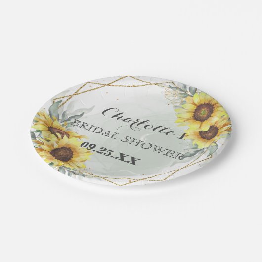 Elegan Waterverf Sunflower Greenery Vrijgezellenfe Papieren Bordje (Gekanteld)