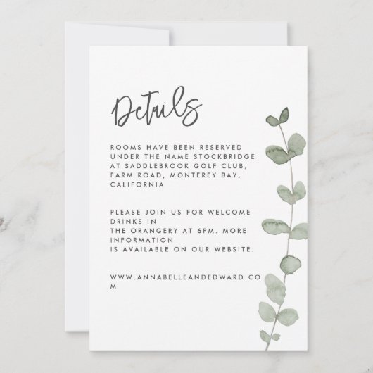 Elegan Wedding eucalyptus details, uitnodiging chi (Achterkant)