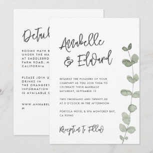 Elegan Wedding eucalyptus details, uitnodiging chi