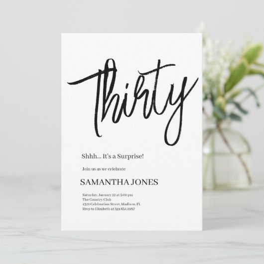 Elegan Wit en Zwart Dertig 30ste Verjaardag Party Kaart (Staand voorkant)